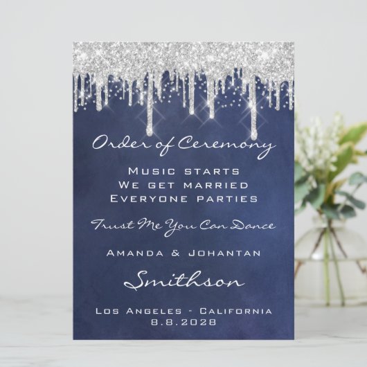 Programme de mariage bleu marine argenté bleu mari (Debout devant)