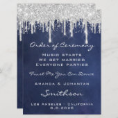 Programme de mariage bleu marine argenté bleu mari (Devant / Derrière)