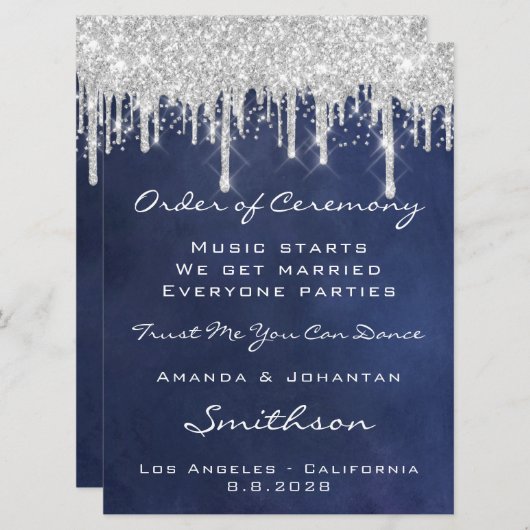 Programme de mariage bleu marine argenté bleu mari (Devant / Derrière)