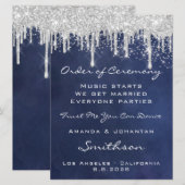 Programme de mariage bleu marine argenté gouttes  (Devant / Derrière)