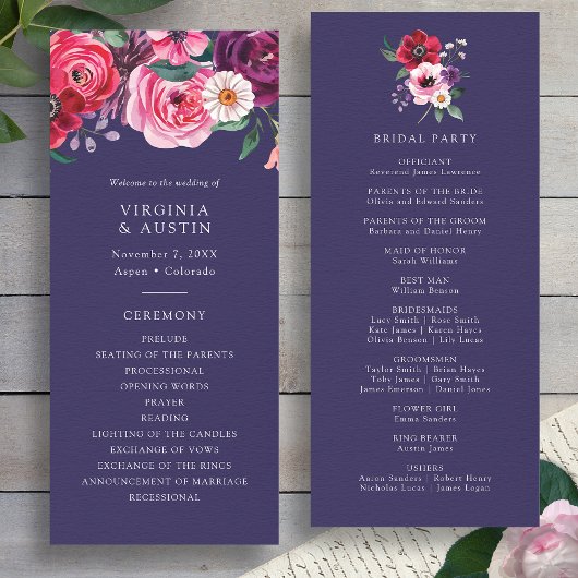 Programme de mariage bleu marine floral