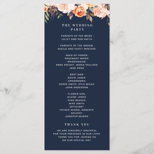 programme de mariage bleu marine floral automne (Dos)
