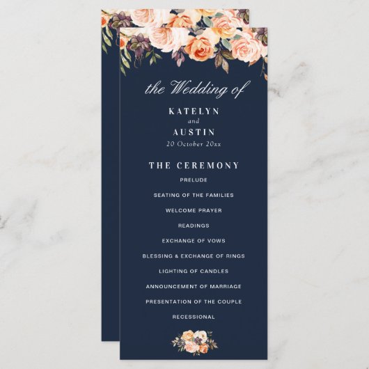 programme de mariage bleu marine floral automne (Devant / Derrière)