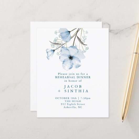 Programme de mariage bleu poussiéreux chic élégant (Devant/Arrière en situation)