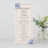 Programme de mariage bleu poussiéreux floral rusti (Debout devant)