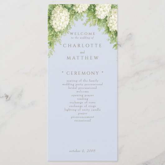 Programme de mariage Bleu Poussiéreux Hydrangeas B (Devant)