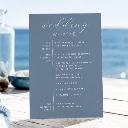 Programme de mariage bleu poussiéreux | Week-end n