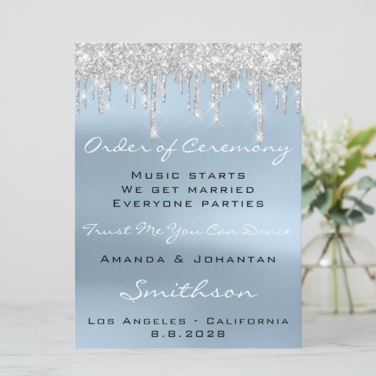 Programme de mariage Bleu Rose Drips Parties scint (Debout devant)