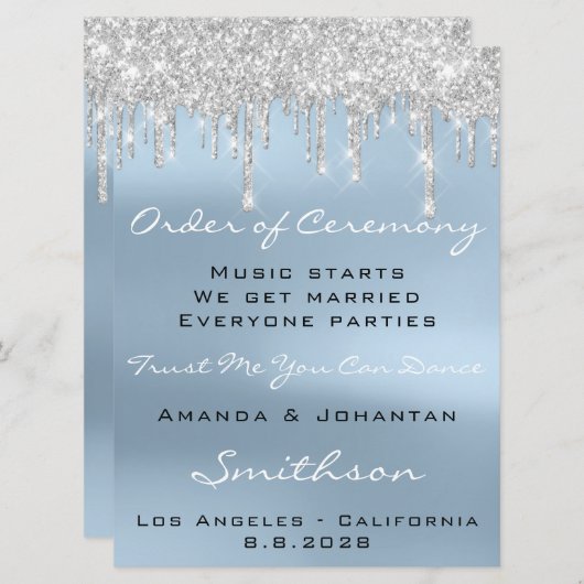 Programme de mariage Bleu Rose Drips Parties scint (Devant / Derrière)