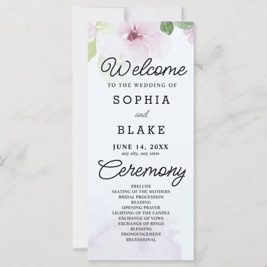 Programme de mariage bleu rose et vert (Devant)