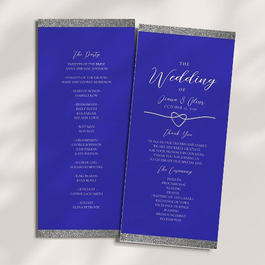 Programme de mariage bleu royal argenté moderne