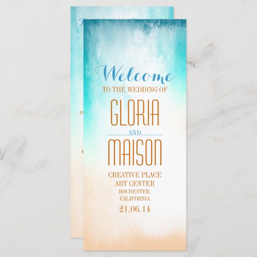 programme de mariage bleu sur la plage (Devant / Derrière)