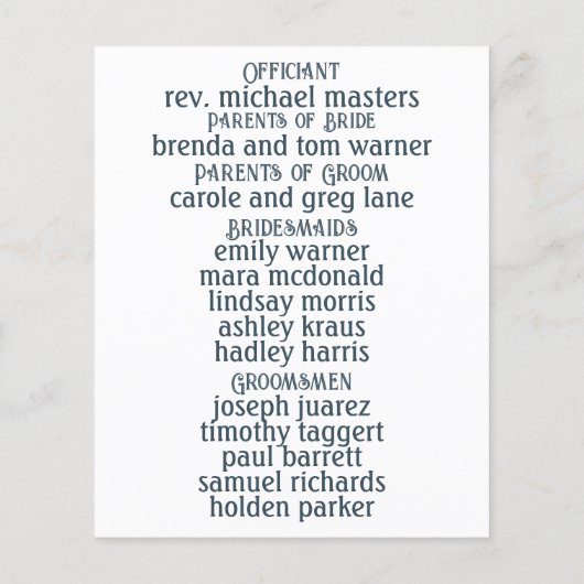 Programme de mariage bleu-vert Art nouveau (Dos)