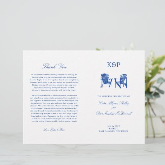 Programme de mariage | Blue Adirondack Beach Chais (Debout devant)