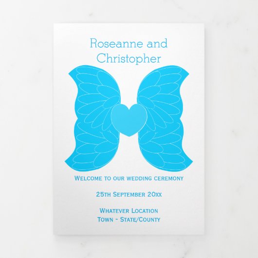 Programme de mariage Blue Angel Wings Coeur Design (Page de couverture)