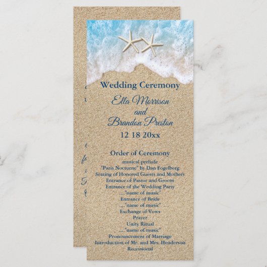 Programme de mariage Blue Beach Waves et Starfish (Devant / Derrière)