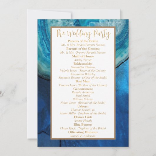 Programme de mariage Blue Galaxy (Dos)