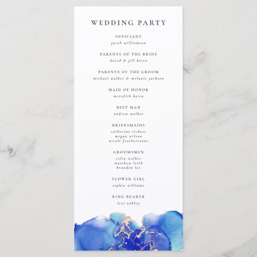 Programme de mariage Blue Gold Watercolor (Dos)