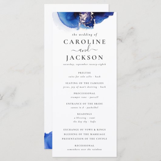 Programme de mariage Blue Gold Watercolor (Devant / Derrière)