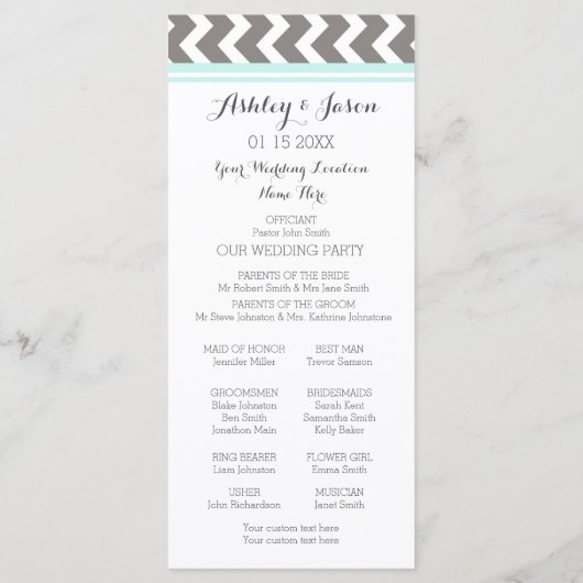Programme de mariage Blue Grey Chevron (Dos)