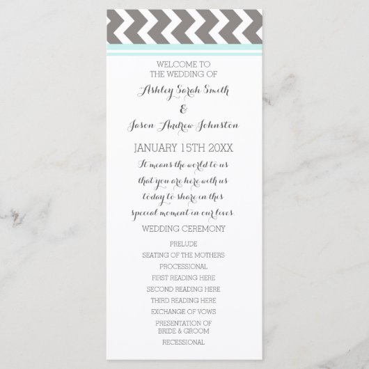 Programme de mariage Blue Grey Chevron (Devant)