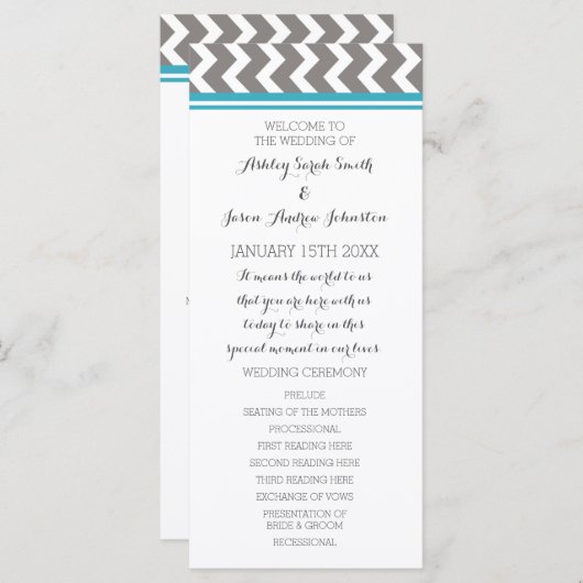 Programme de mariage Blue Grey Chevron (Devant / Derrière)
