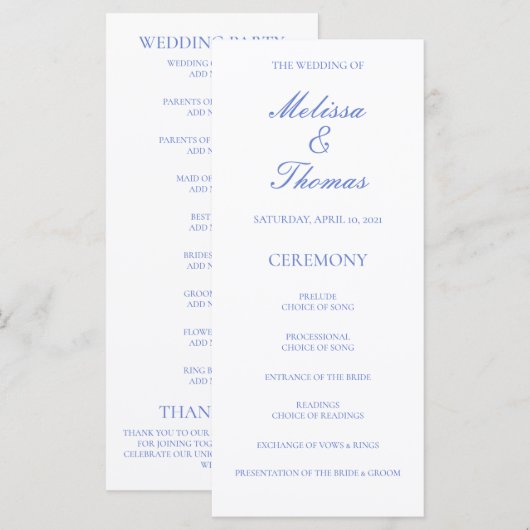 Programme de mariage Blue Hydrangea (Devant / Derrière)