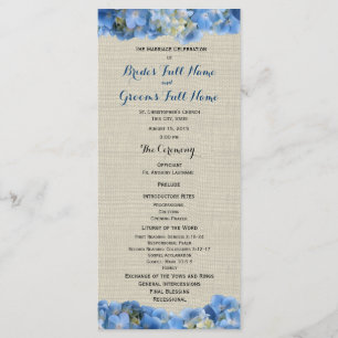 Programme de mariage Blue Hydrangea et Burlap