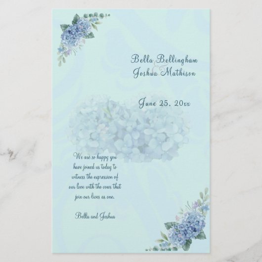 Programme de mariage Blue Hydrangeas (Devant)