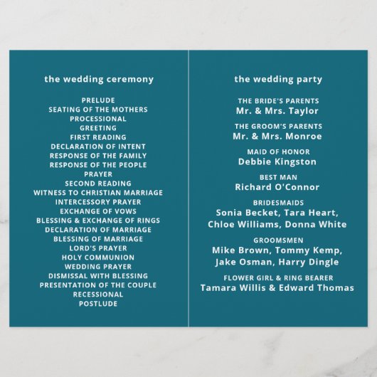 Programme de mariage Blue Sea Beach (Dos)