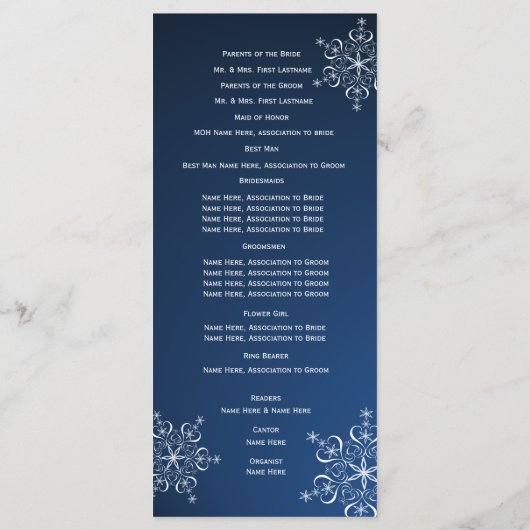 Programme de mariage Blue Snowflake hiver (Dos)