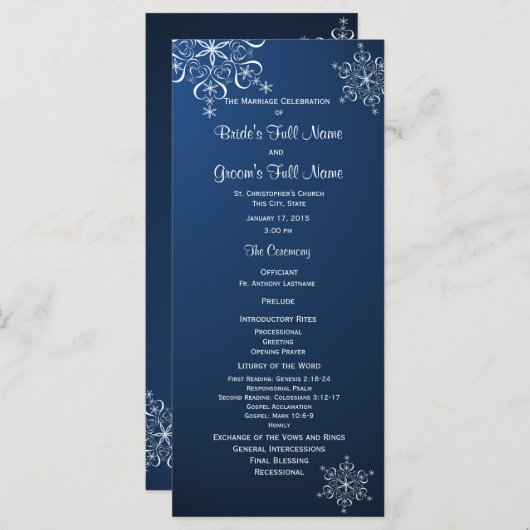 Programme de mariage Blue Snowflake hiver (Devant / Derrière)