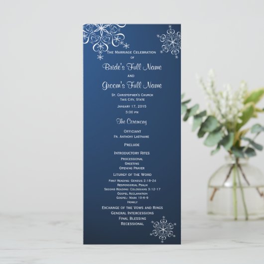 Programme de mariage Blue Snowflake hiver (Debout devant)