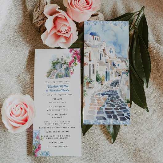 Programme de mariage Blue Tile Floral | Grèce