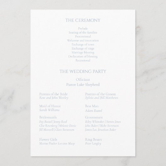 Programme de mariage Blue & White Floral Hydrangea (Dos)