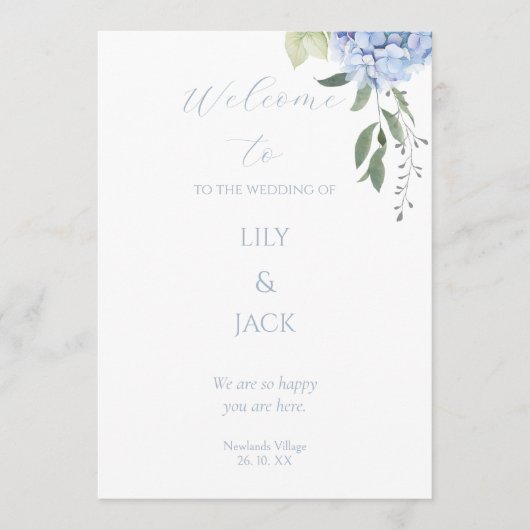 Programme de mariage Blue & White Floral Hydrangea (Devant)