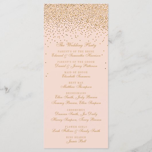 Programme de mariage Blush Pink & Gold Confetti (Dos)