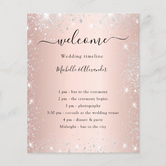 Programme de mariage Blush rose or argent parties  (Devant)