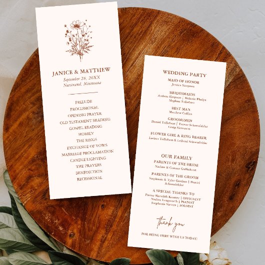 Programme de mariage bohème en terre cuite aux fle