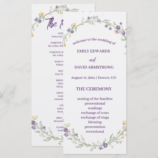 Programme de mariage bohème floral simple moderne (Devant / Derrière)