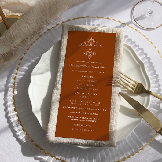 Programme de mariage bohème orné | Monogramme Vint