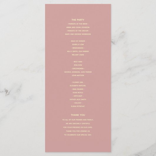 Programme de mariage Boho Dusty Rose (Dos)