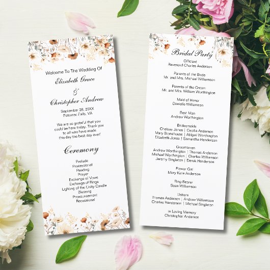 Programme de mariage Boho Fleurs sauvages Jaune Be