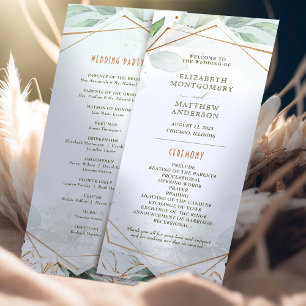 Programme de mariage Boho géométrique vert et or