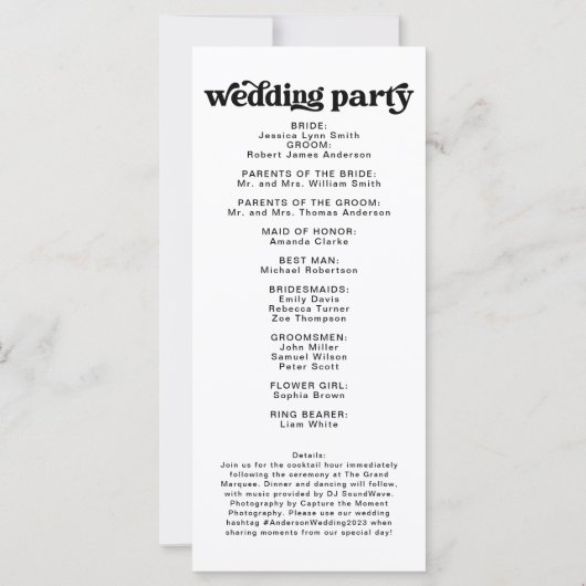 Programme De Mariage Boho, Ordre Moderne Rétro Des (Dos)