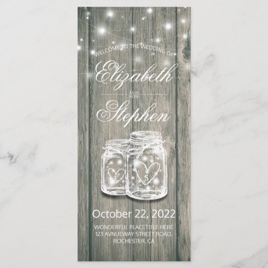 Programme de mariage Bois rustique Mason Jar Strin (Devant)