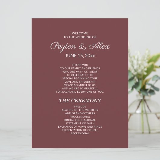 Programme de mariage bordeaux à deux faces Fête nu (Debout devant)