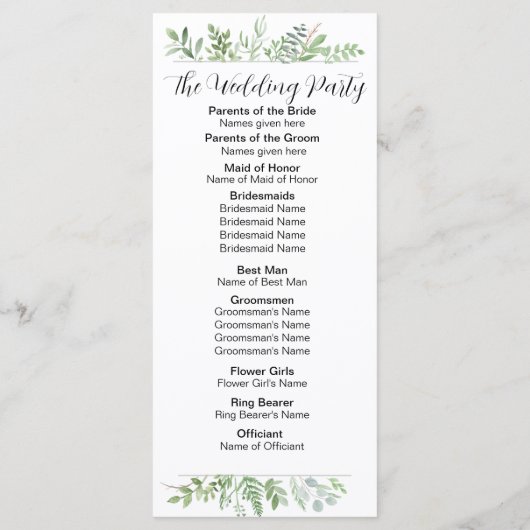 Programme de mariage botanique (Dos)