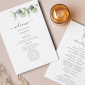 Programme de mariage botanique à feuillage d'eucal