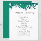 Programme de mariage botanique bleu et vert profon (Devant / Derrière)